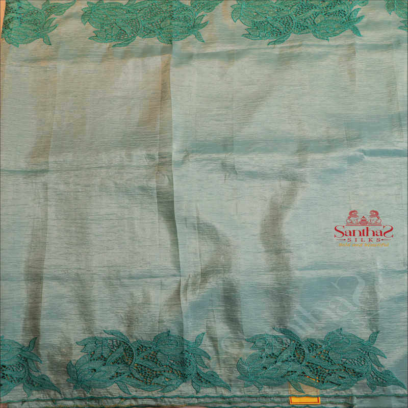 CRUSH MATERIAL SAREE WITH CUT WORK EMBORIDERY IN ULTRA MARINE COLOUR