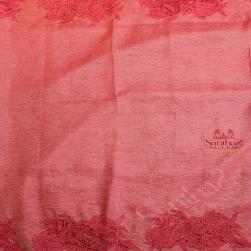 CRUSH MATERIAL SAREE WITH CUT WORK EMBORIDERY IN PASTEL BERRY COLOUR