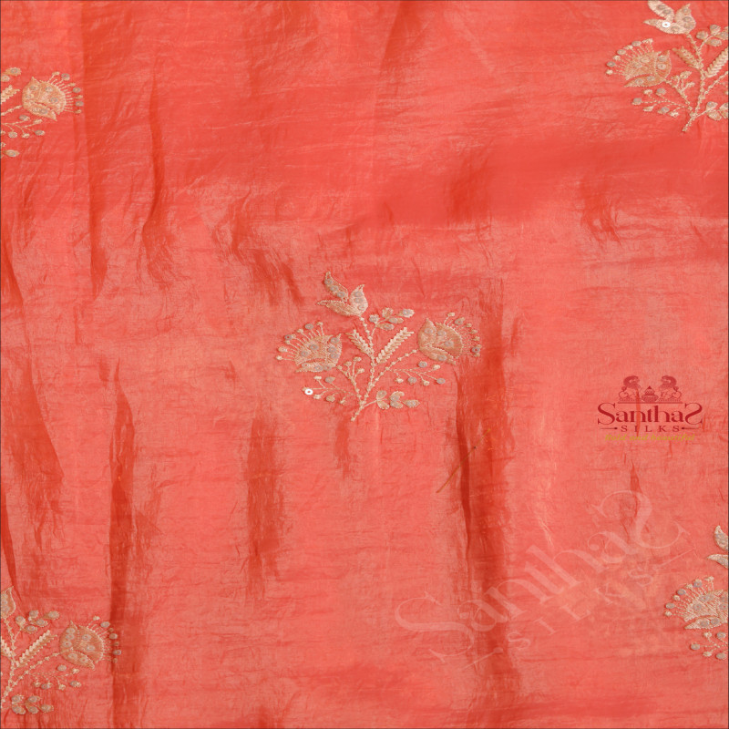 CRUSH MATERIAL SAREE WITH EMBORIDERY WORK IN PEACH PINK COLOUR