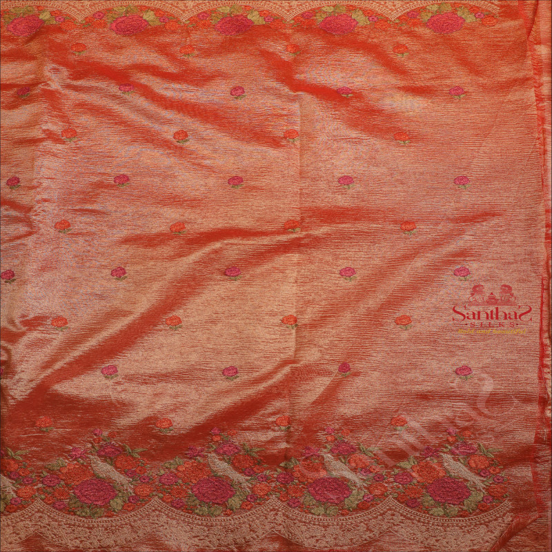 CRUSH MATERIAL SAREE WITH EMBORIDERY WORK IN ORANGE COLOUR