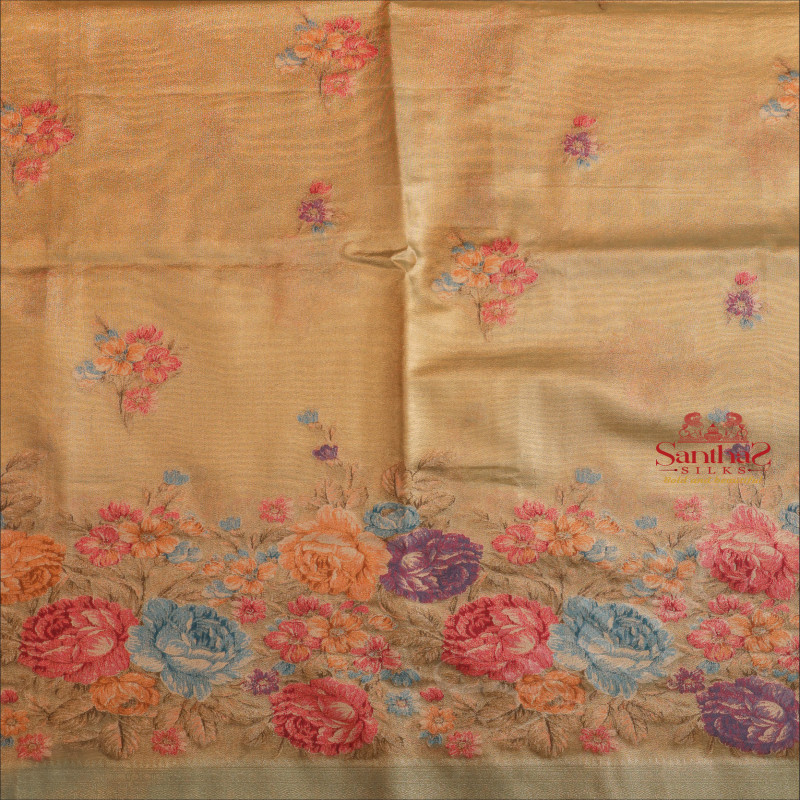 ORGANZA TISSUE SAREE WITH FLORAL DESIGN IN PALE GREEN COLOUR BODY