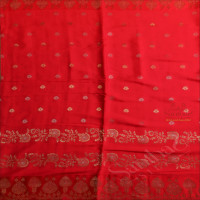 SATIN BANARAS SAREE IN RANI PINK COLOUR WITH GOLDEN ZARI BUTTAS