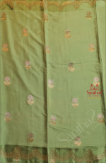 MANTIS GREEN COLOUR SATIN BANARAS SAREE WITH FLORAL BUTTA AND ZARI MOTIF WITH SELF BLOUSE