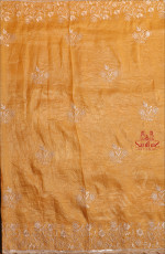MUSTARD YELLOW COLOUR CRUSH TISSUE SAREE WITH SCALLOP FLORAL BORDER WITH SELF BLOUSE