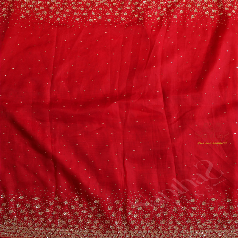 DARK PINK COLOUR WORK SAREE WITH FANCY BORDER AND SELF BLOUSE