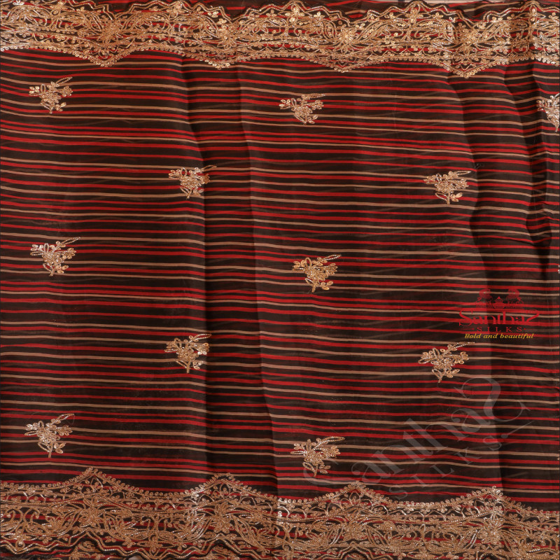 BLACK COLOUR ORGANZA TISSUE SAREE WITH FANCY MOTIF AND BORDER WITH SELF BLOUSE