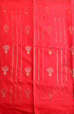 BLOOD RED COLOUR SATIN BANARAS SAREE WITH ZARI BUTTA AND MOTIF WITH SELF BLOUSE