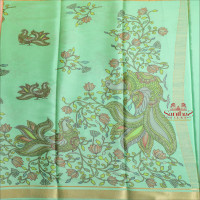 SPRING GREEN COLOUR MYSORE SILK SAREE WITH KALAMKARI DIGITAL PRINT PATTERN AND SELF BLOUSE