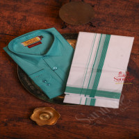 SEA GREEN COLOUR COTTON SHIRT WITH 4 YARD SHIRT
