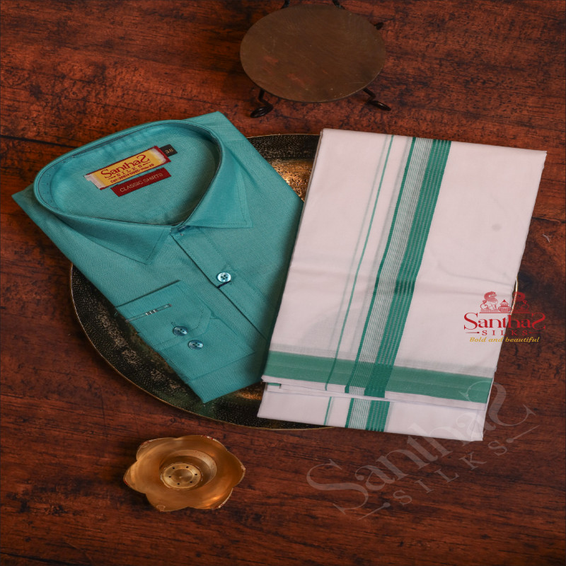 SEA GREEN COLOUR COTTON SHIRT WITH 4 YARD SHIRT
