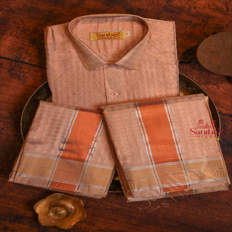 COPPER COLOUR SHIRT + DHOTI + TOWEL & HANDKERCHIEF WITH PERFUME & BELT