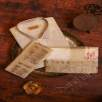 SANDAL GOLD COLOUR SHIRT + DHOTI + TOWEL & HAND KERCHIEF WITH PERFUME + BELT