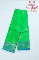 Parrot Green with Sky Blue Border Pure Silk Saree