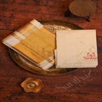 WHITE COLOUR PURE SILK FABRIC SHIRT + DHOTI & TOWEL