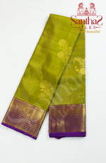 Olive Green with Magenta Border Pure Silk Saree