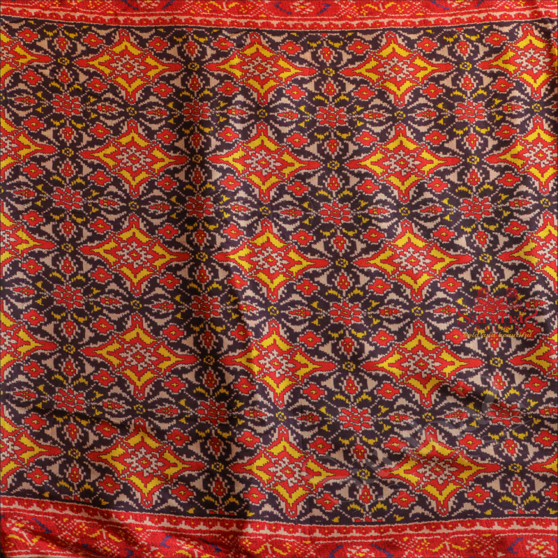 RED COLOUR IKKAT PRINT MODAL SAREE WITH FANCY WORK BLOUSE