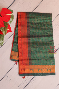 silk-cotton-saree-with-checks-buttas-in-dark-green-colour
