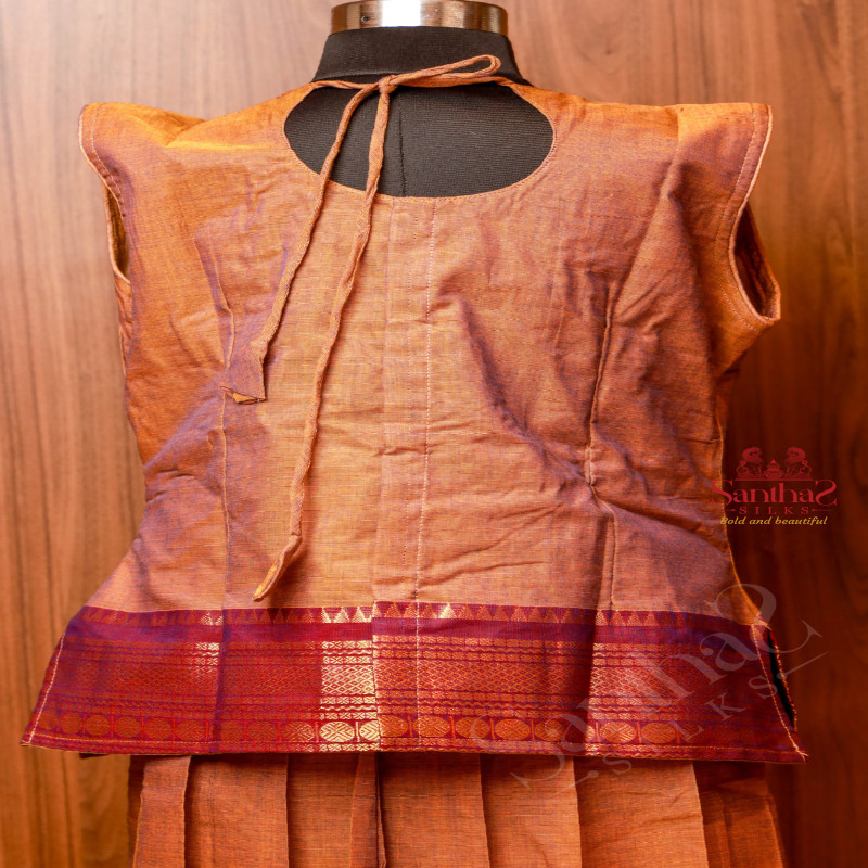 BROWN COLOUR COTTON PAVADAI WITH TOP