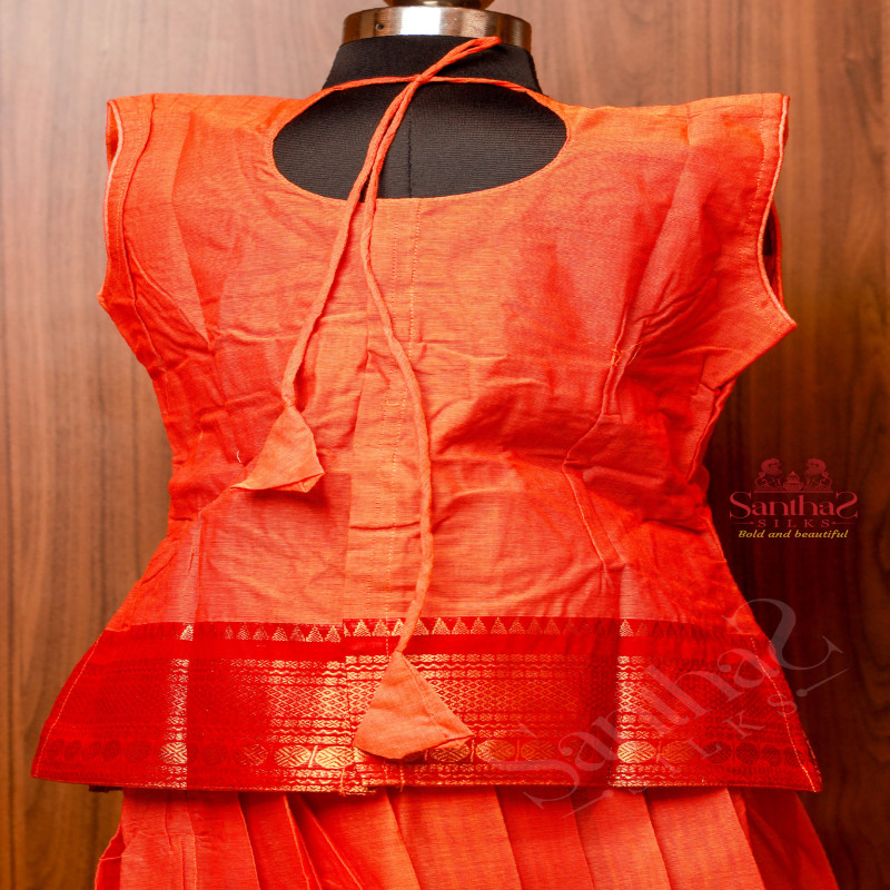 ORANGE COLOUR COTTON PAVADAI WITH TOP