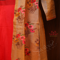 GOLDEN COLOUR CHANDERI SALWAR WITH OVERCOAT & SKIRT