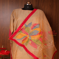 LIGHT GREY COLOUR CHANDERI SALWAR WITH PANT & DUPATTA