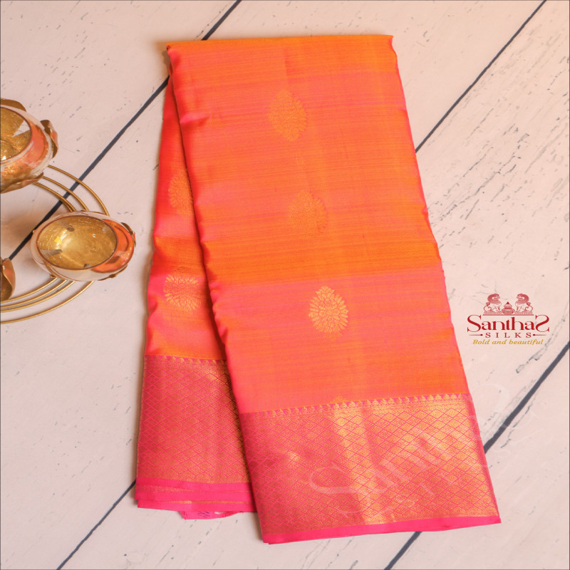 PINKISH YELLOW COLOUR BODY WITH GOLDEN ZARI BUTTAS AND CONTRAST PALLU & BLOUSE