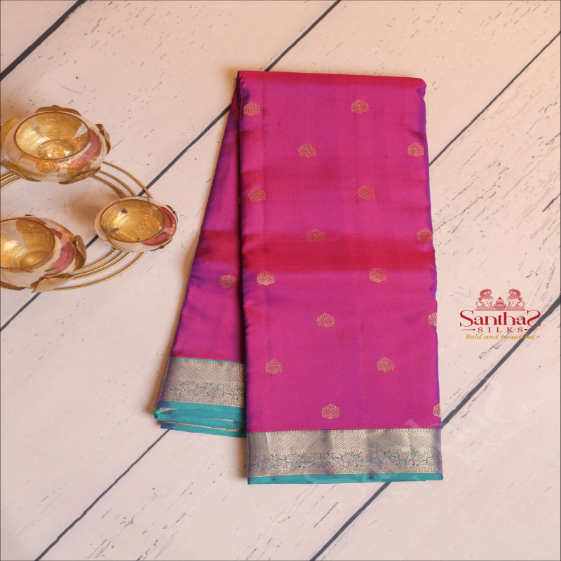 MAGENTA COLOUR BODY WITH GOLDEN ZARI BUTTAS AND CONTRAST PALLU & BLOUSE