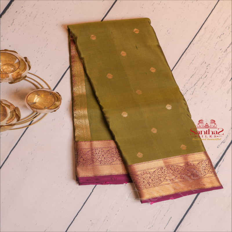 LIME GREEN COLOUR BODY WITH GOLDEN ZARI BUTTAS AND CONTRAST PALLU & BLOUSE