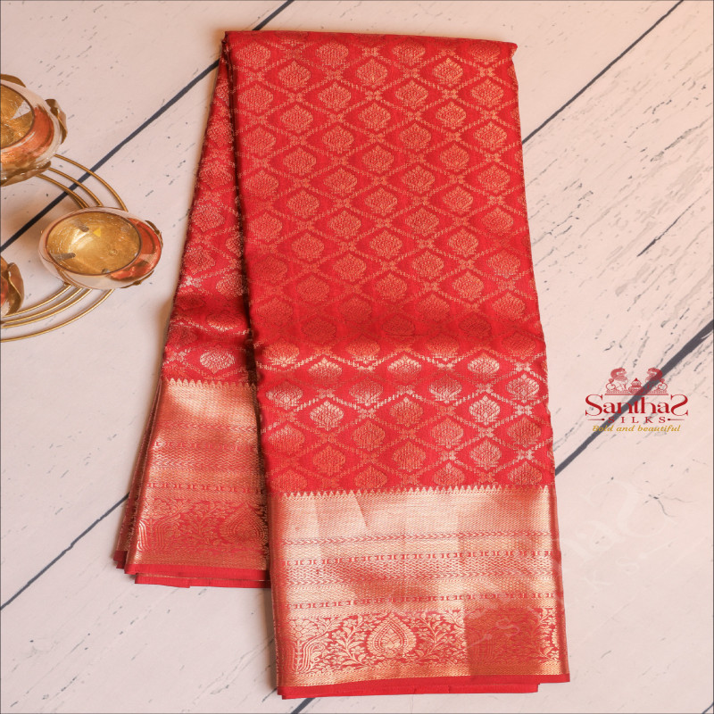 DARK RED COLOUR BODY WIETH GOLDEN ZARI HEAVY DESIGNS AND SELF PALLU & BLOUSE