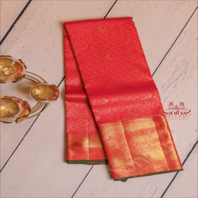 RANI PINK COLOUR BODY WITH GOLDEN ZARI HEAVY DESIGNS AND SELF PALLU & CONTRAST BLOUSE