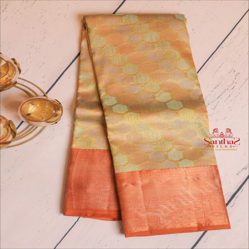 LIME GREEN COLOUR BODY WITH SILVER ZARI & MULTI COLOUR ZARI HEAVY DESIGN AND CONTRAST PALLU & BLOUSE