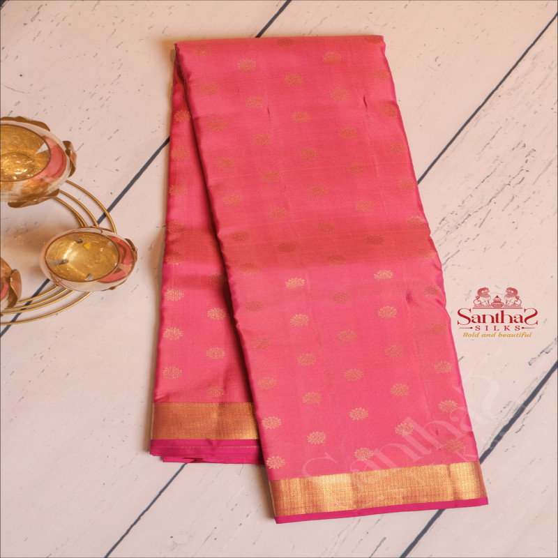 CERISE PINK COLOUR BODY WITH GOLDEN ZARI BUTTAS AND CONTRAST PALLU & BLOUSE