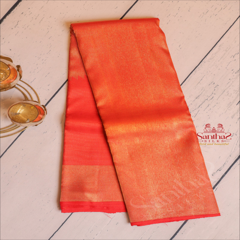 RED AND GOLDEN MIXED COLOR AND SELF PALLU & BLOUSE