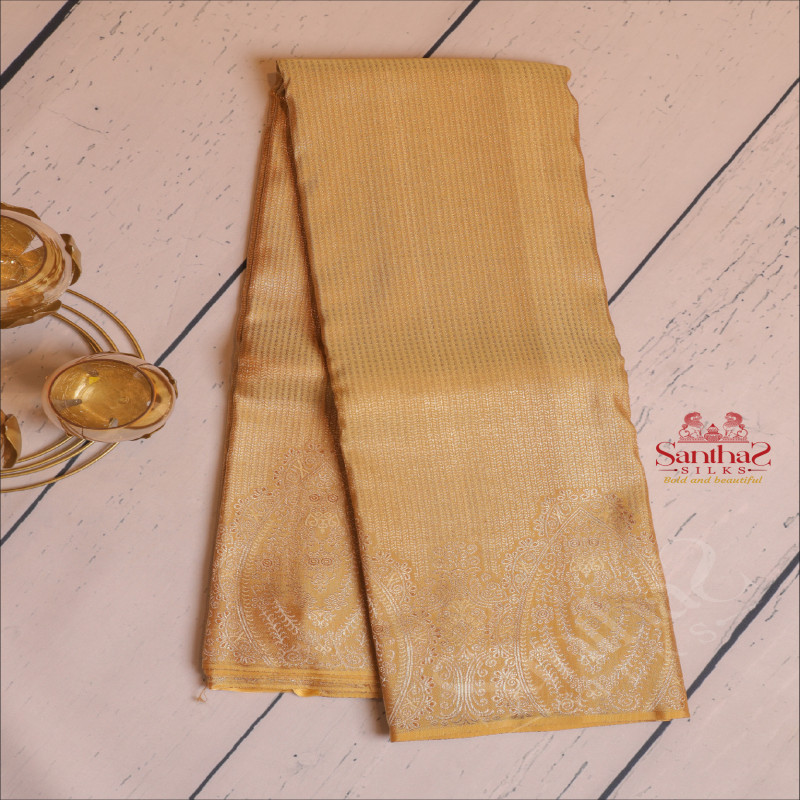 BORDERLESS PASTEL YELLOW COLOUR BODY WITH SILVER ZARI FANCY DESIGNS AND SELF PALLU & BLOUSE