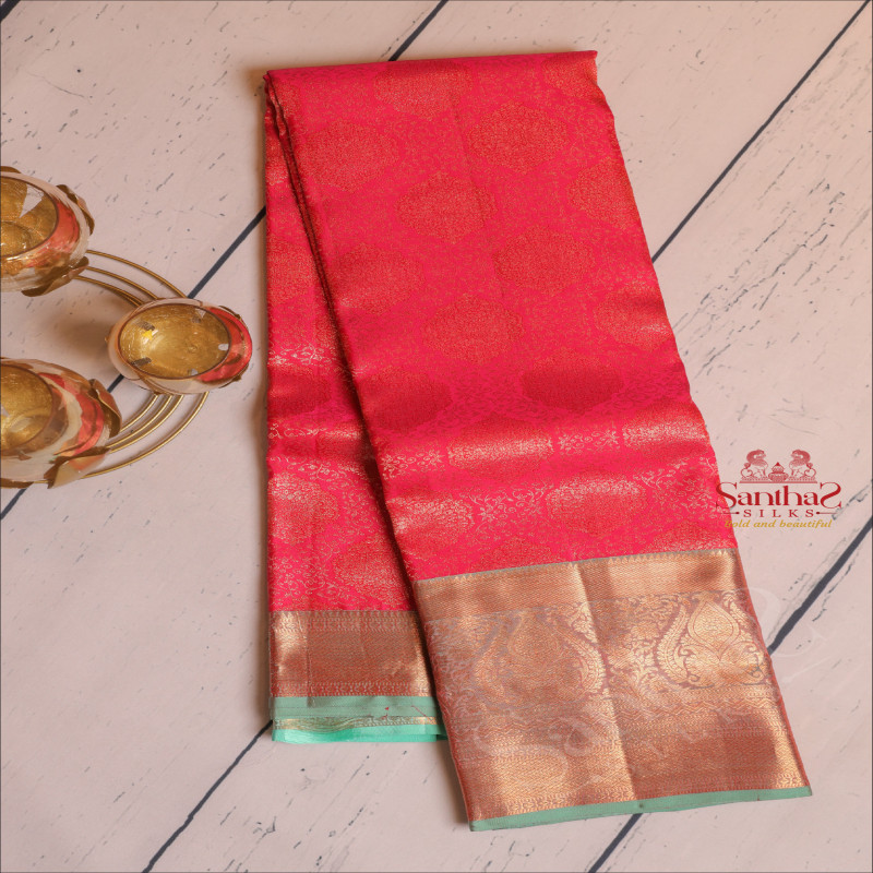 RANI PINK COLOUR BODY WITH GOLDEN ZARI HEAVY DESIGNS AND CONTRAST PALLU & BLOUSE