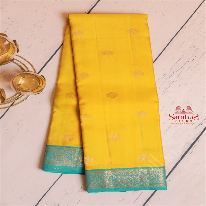 LEMON YELLOW COLOUR BODY WITH GOLDEN ZARI BUTTAS AND CONTRAST PALLU & BLOUSE