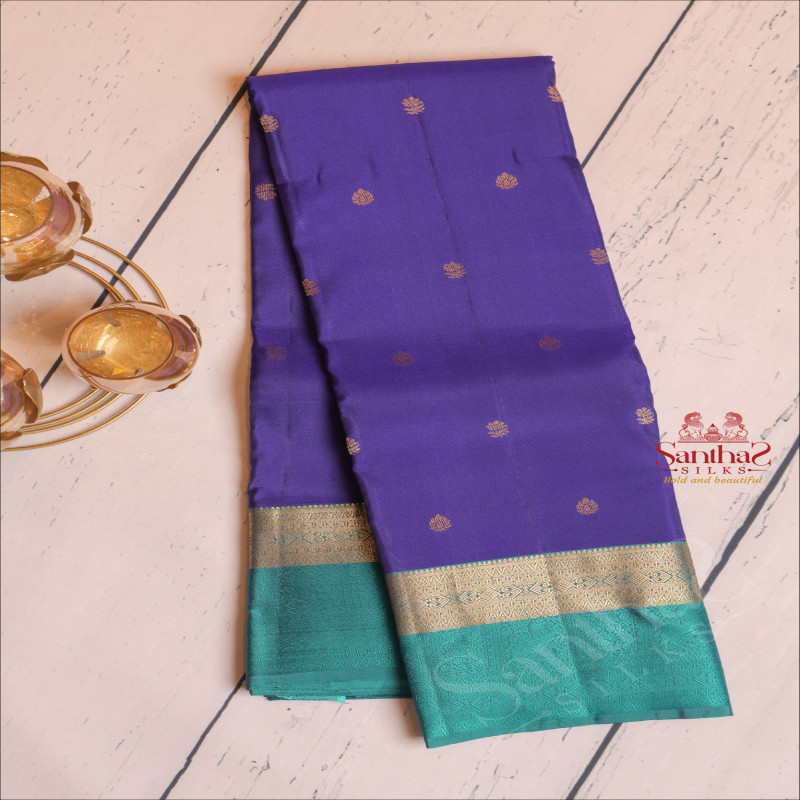VIOLET COLOUR BODY WITH GOLDEN ZARI BUTTAS AND CONTRAST PALLU & BLOUSE