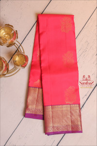 rani-pink-colour-body-with-golden-zari-flower-motifs-and-contrast-pallu-blouse