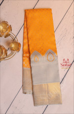 GREY & MANGO YELLOW COLOUR BODY WITH SILVER ZARI BUTTAS AND CONTRAST PALLU & BLOUSE