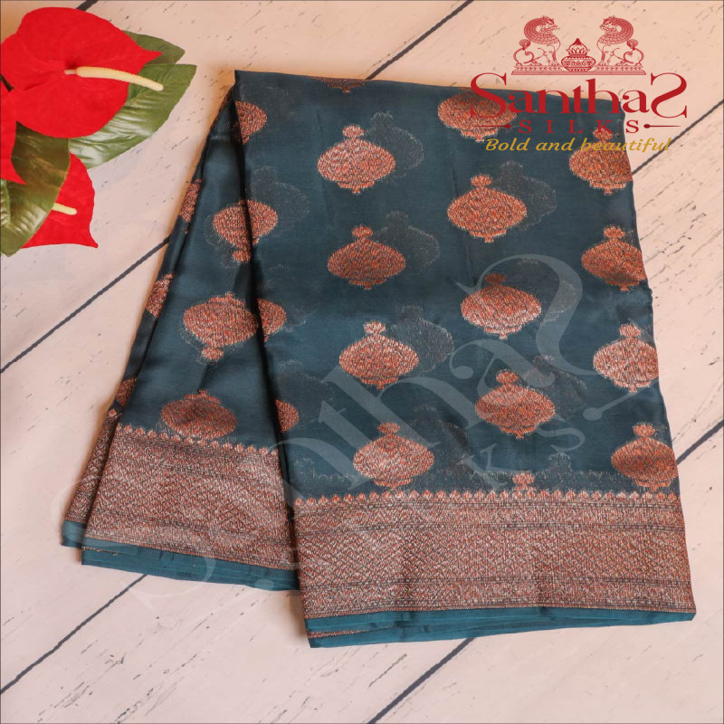 KORA BANARAS SILK SAREE IN BLUE SAPPHIRE COLOUR
