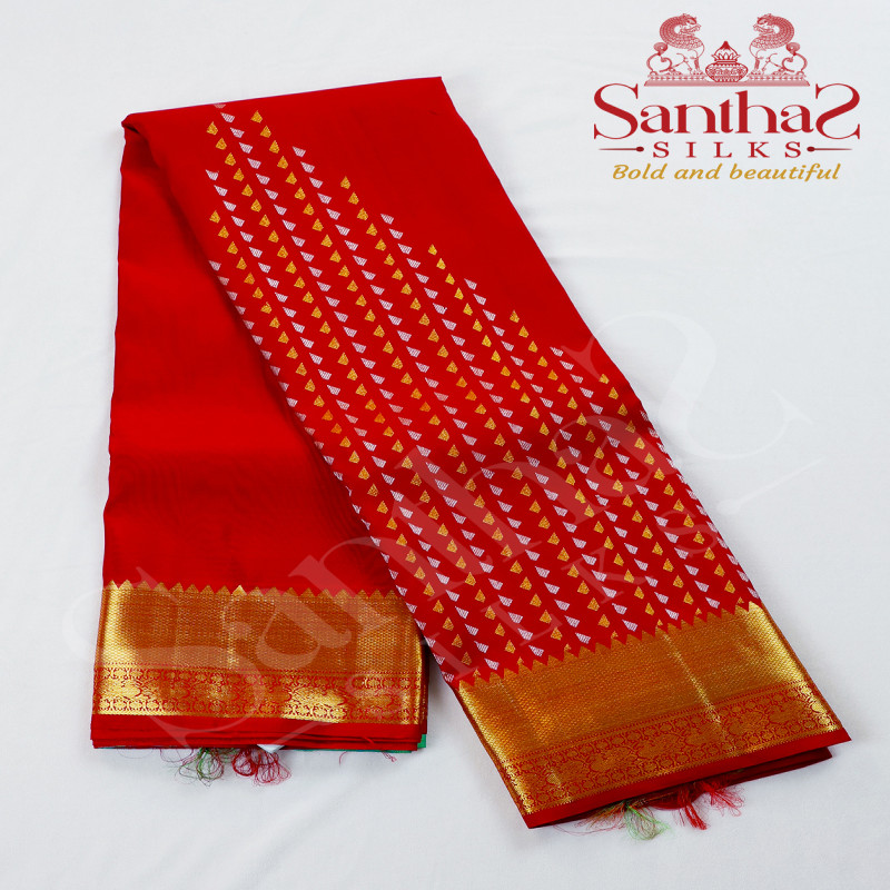 Chilly Red Pure Silk Saree with Gold Zari Border