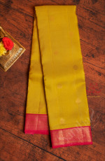 PEAR GREEN COLOUR BODY WITH MUGLIMATHI BUTTA IN GOLDEN ZARI AND CONTRAST PALLU & BLOUSE