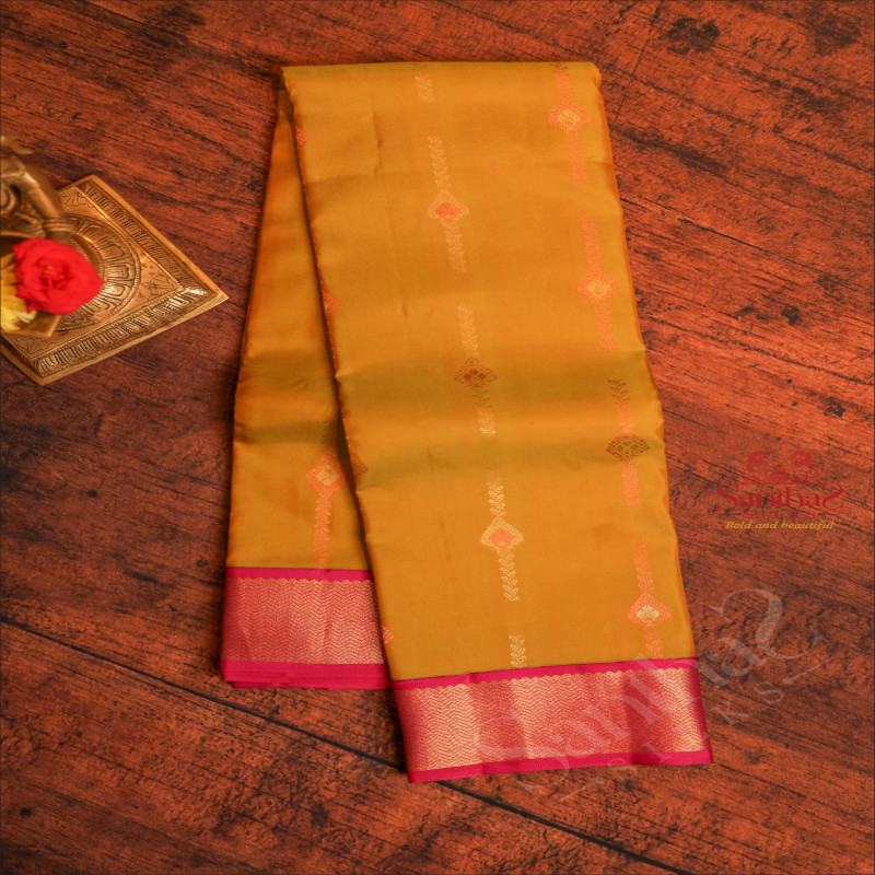 MEHANDI GREEN COLOUR BODY WITH GOLDEN & COPPER ZARI BUTTAS AND CONTRAST PALLU & BLOUSE