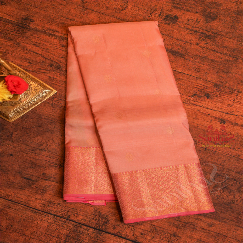 PASTEL FLESH PINK COLOUR BODY WITH GOLDEN ZARI BUTTAS AND CONTRAST PALLU & BLOUSE
