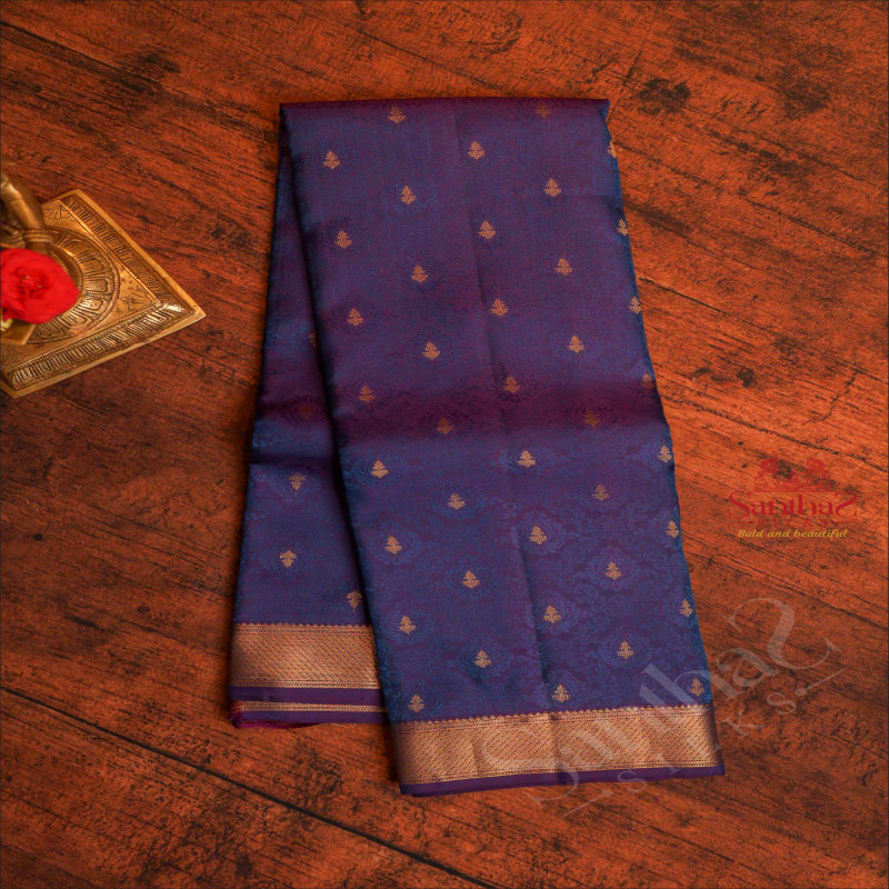 NAVY BLUE COLOUR BODY WITH BANARAS EMBOSED DESIGN AND SELF COLOUR PALLU & BLOUSE