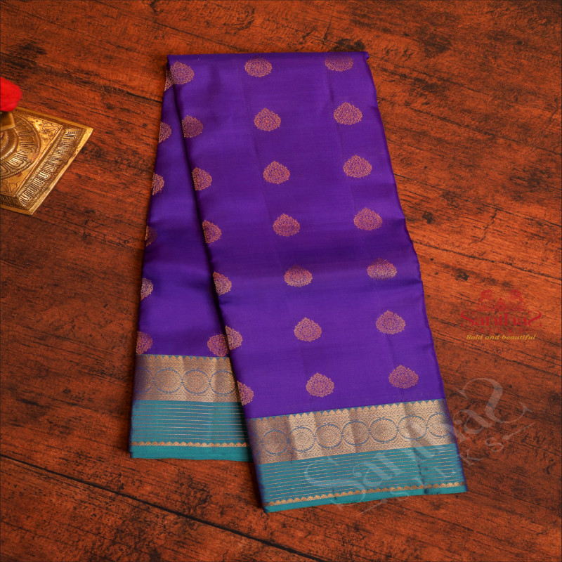 VIOLET COLOUR BODY WITH GOLDEN ZARI BUTTAS AND CONTRAST PALLU & BLOUSE