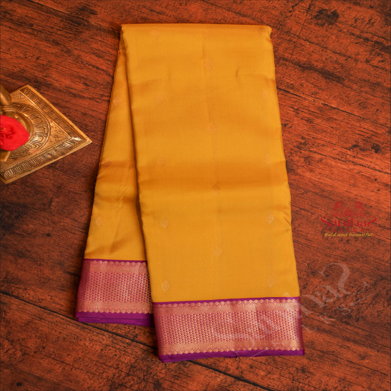 BUMBLEBEE YELLOW COLOUR BODY WITH GOLDEN ZARI BUTTAS AND CONTRAST PALLU & BLOUSE