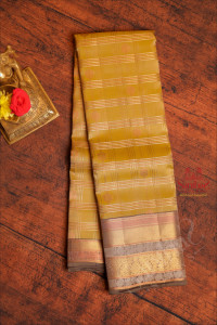 mustard-yellow-colour-checked-body-with-zari-butta-with-contrast-blouse-border