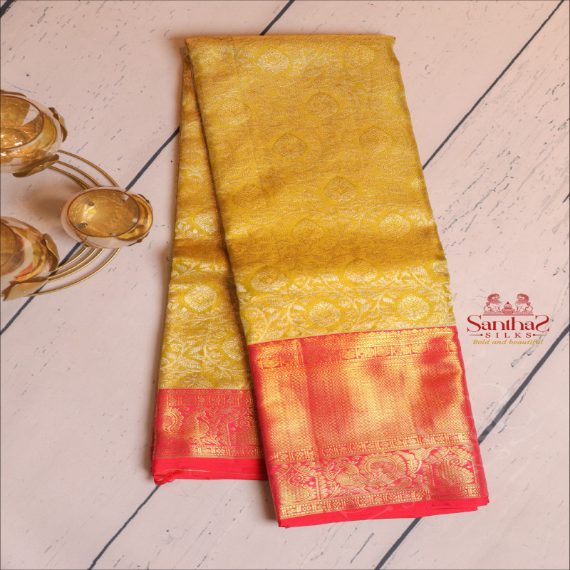 FLOURACENT GREEN COLOUR BODY WITH GOLDEN & SILVER ZARI FANCY DESIGN AND CONTRAST PALLU & BLOUSE