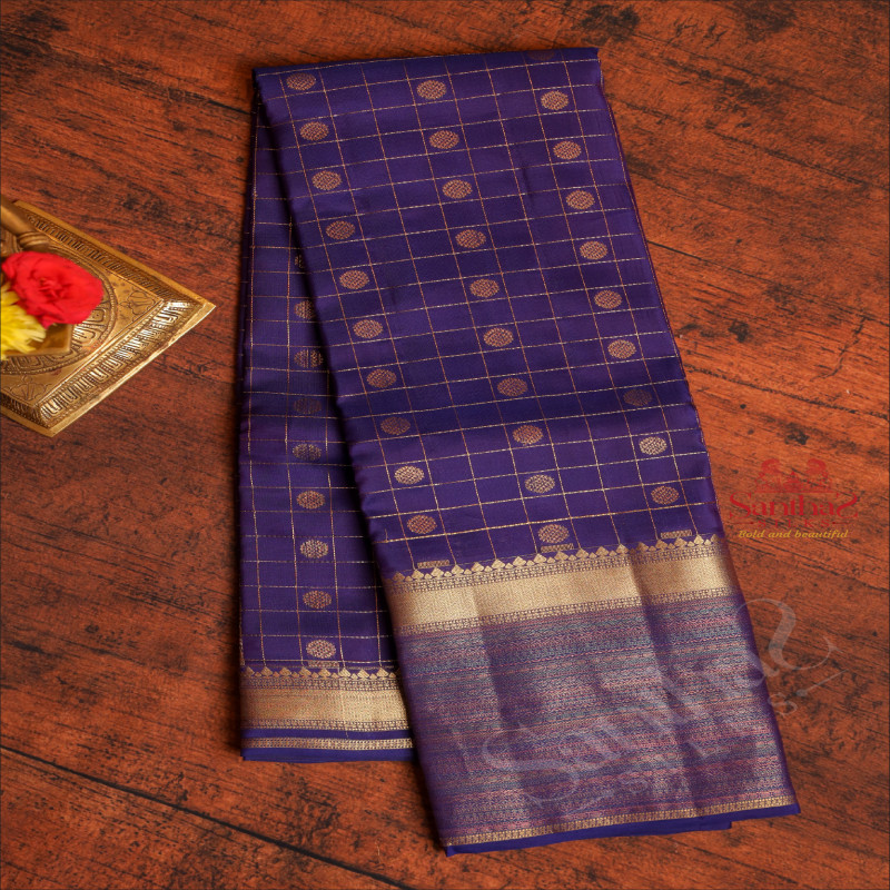 VIOLET COLOUR BODY WITH GOLDEN ZARI CHECKED BOXES & CHAKRA BUTTAS AND SELF COLOUR PALLU & BLOUSE